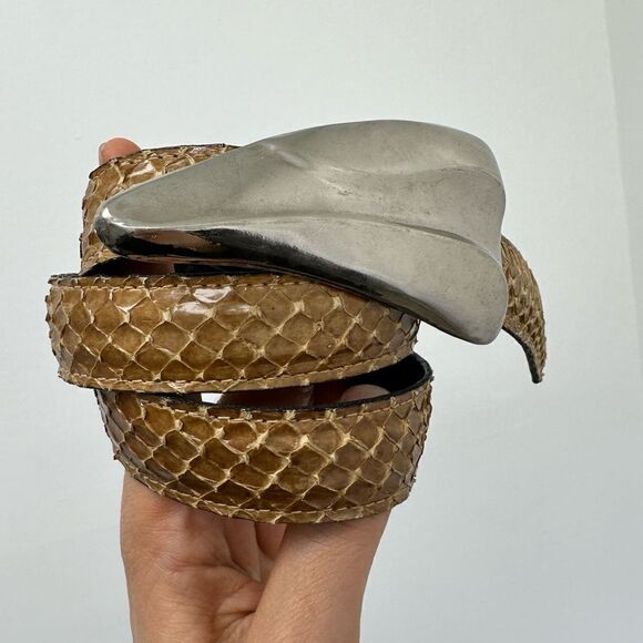 Apple Acc Brown Vintage Real Snakeskin Large Silver Buckle Adjustable Belt XS main image 12